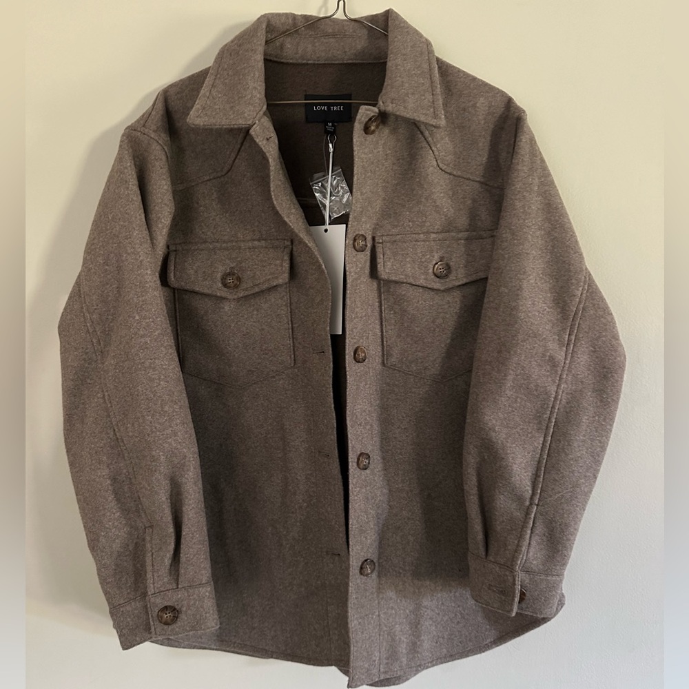 NWT Women's Love Tree Button Up Shacket Cocoa Brown Size M
